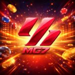 MG7 game homepage interface showing login register options and colorful gaming dashboard